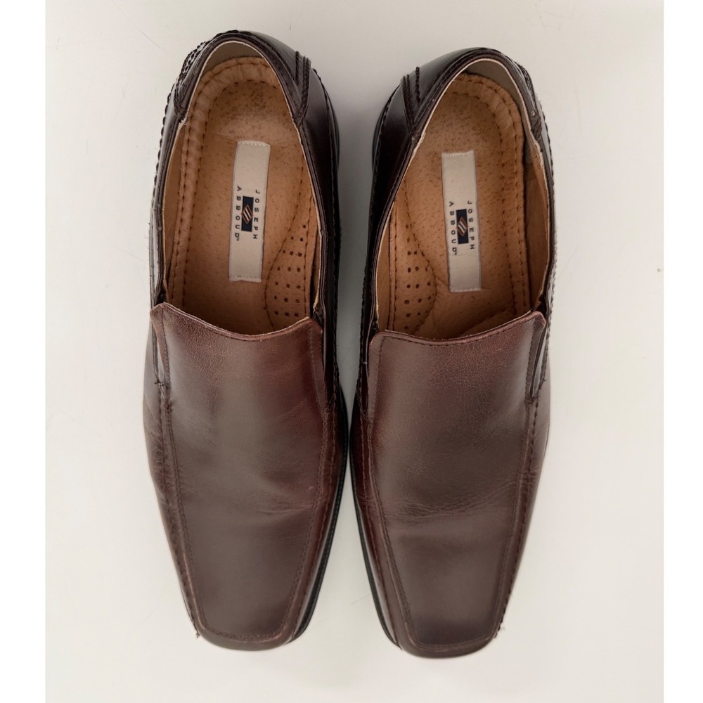 Joseph Abboud Mens Brown Leather Square Toe Slip On Loafers Dress Shoes 9.5M